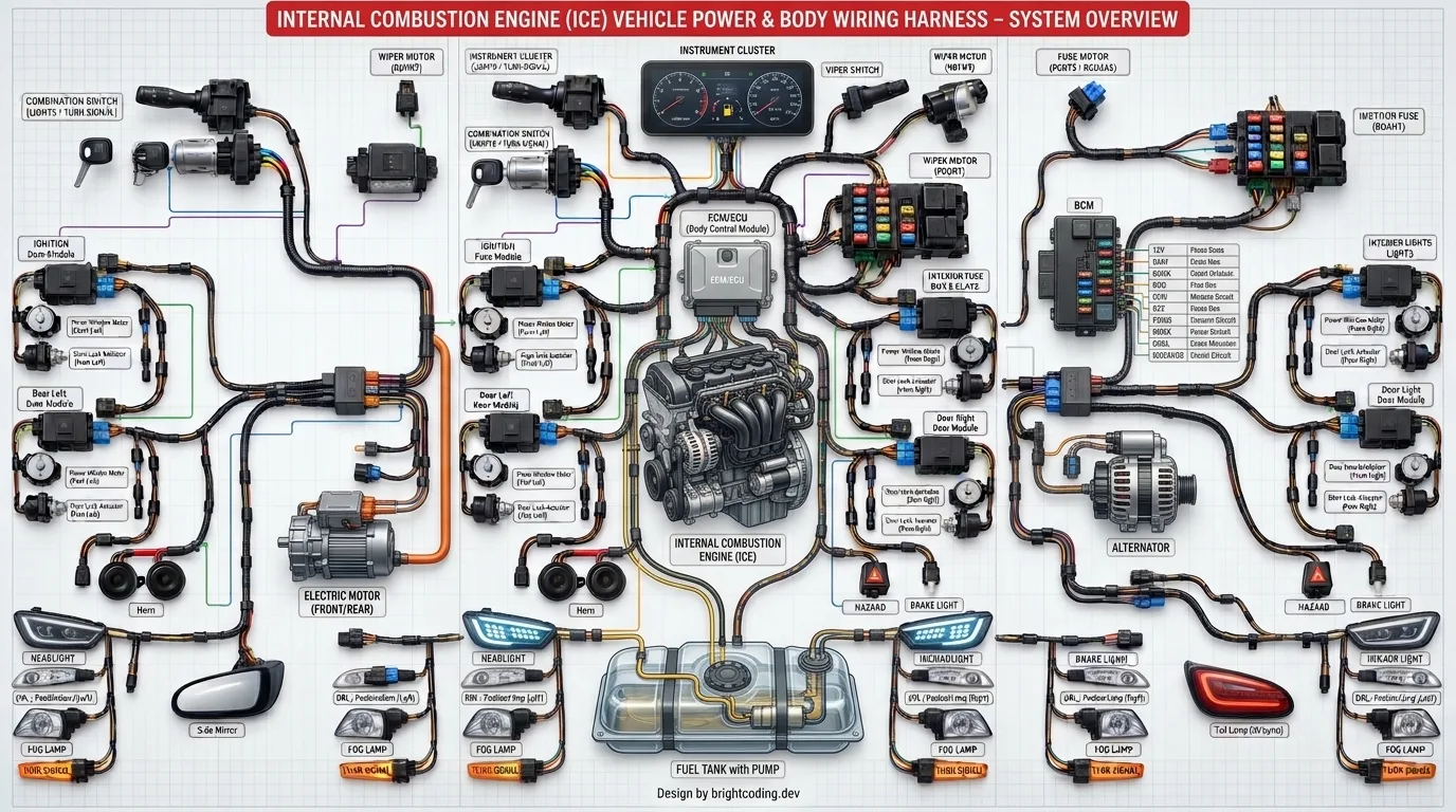 Internal Combustion Engine Vehicle Wiring Harness Explained: A Complete Guide to Power, Control Modules, Fuses and Body Electronics